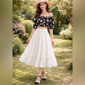 ZAFUL Black White Daisy Floral Off Shoulder Crop Top Sz: 8 Boho Festival
